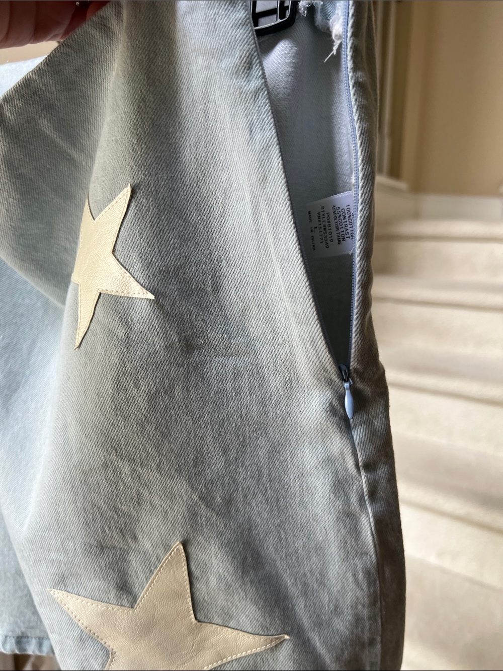Le Lis Light Blue Denim Mini Skirt with White Star Appliqués - Picture 6 of 12